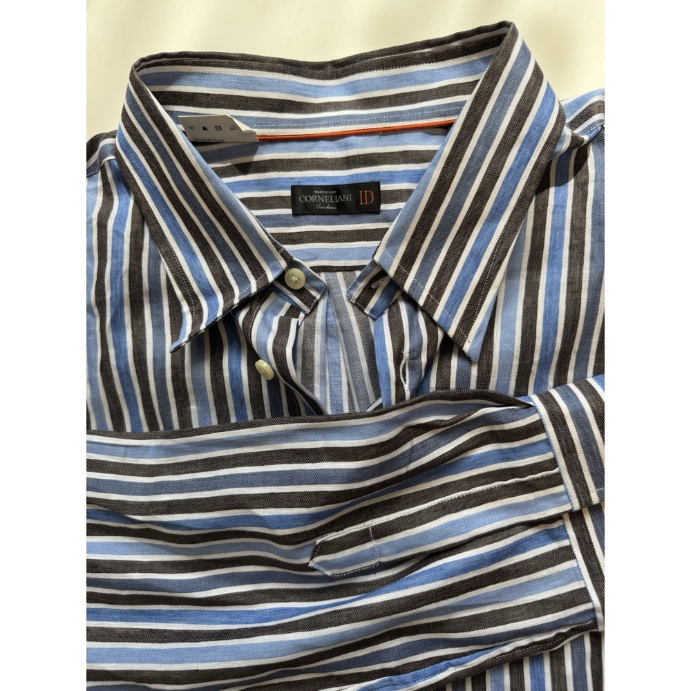 Corneliani ID - Linen Cotton Button Up Striped Shirt‎ Size XXL Made In Italy